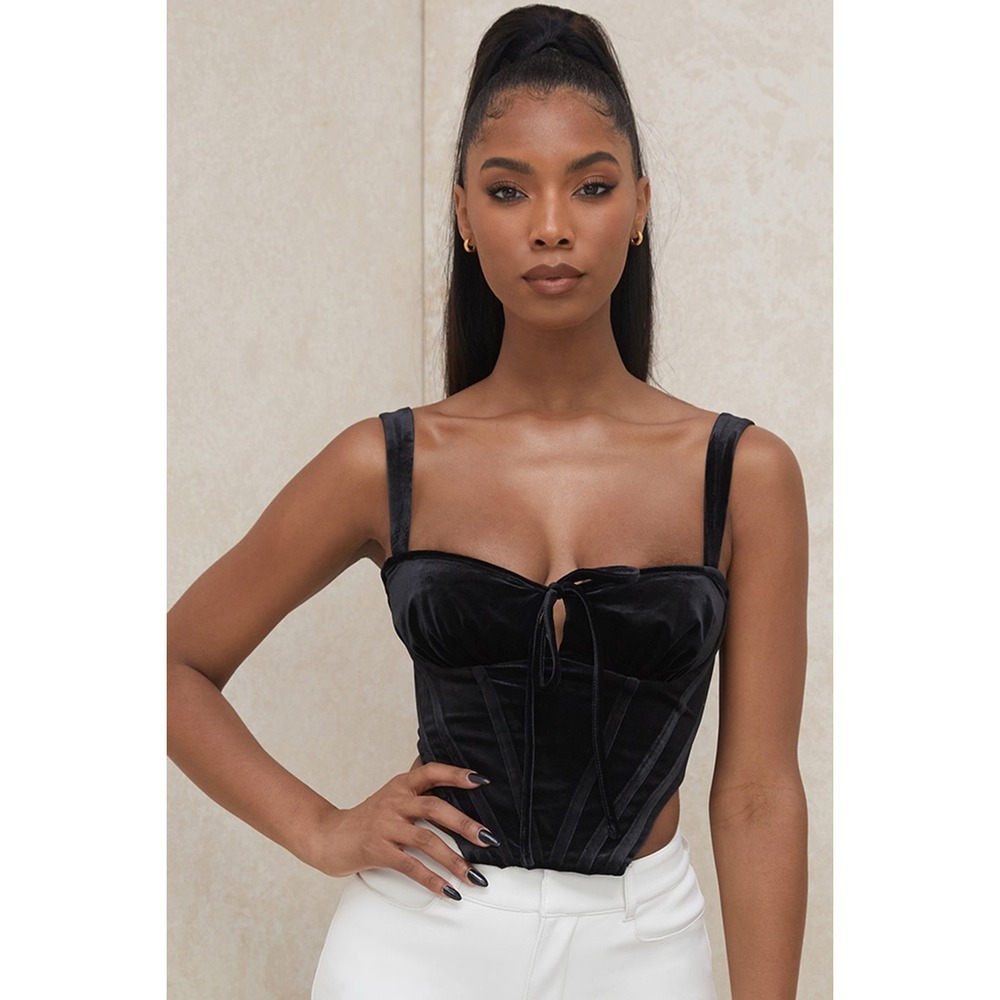 House of CB Aayla Black Velvet Corset Top Sleeveless Bustier Bodice‎ Small